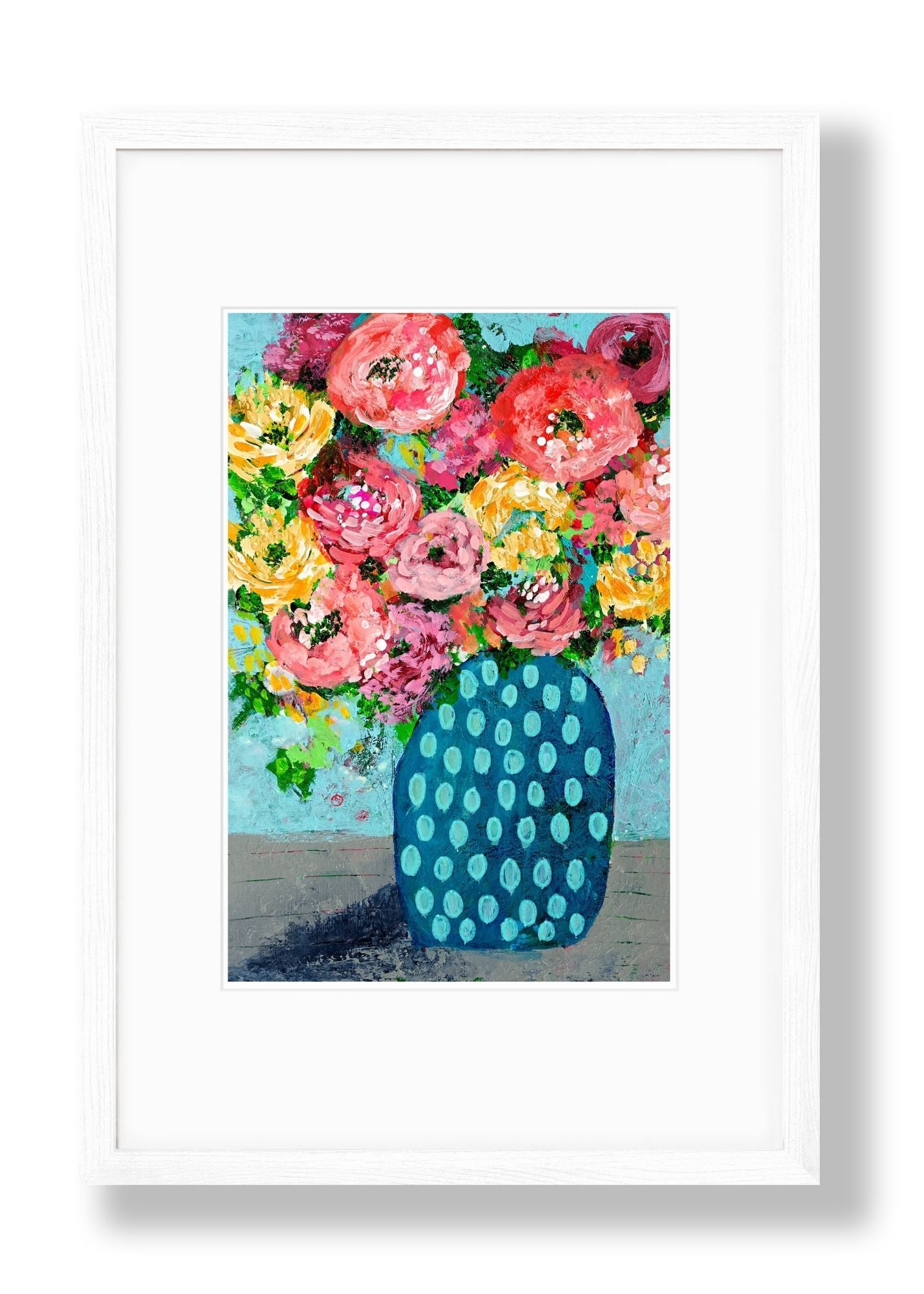 Floral Abstracts Original Artwork On Paper {Turquoise with Light Blue Dots Vase}