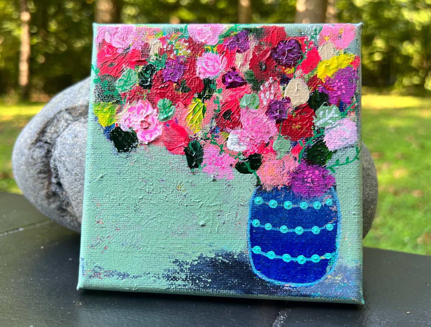 Floral Abstracts Original ArtworkCollection {Turquoise Dots Vase}