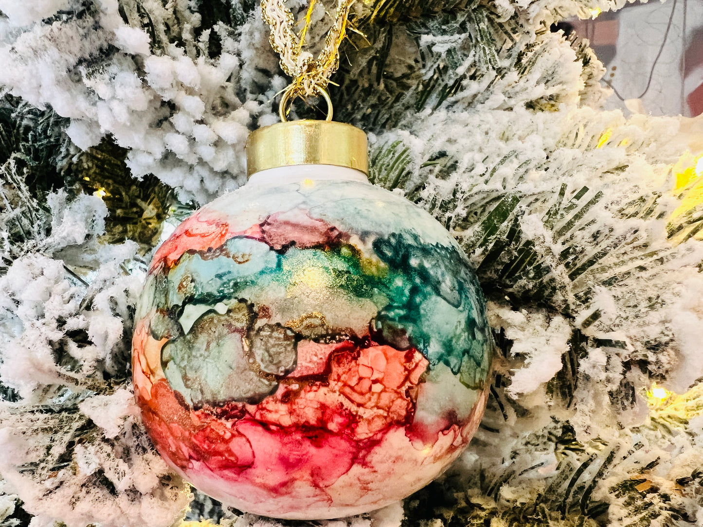 Porcelain alcohol ink ornament {Glad Tidings}
