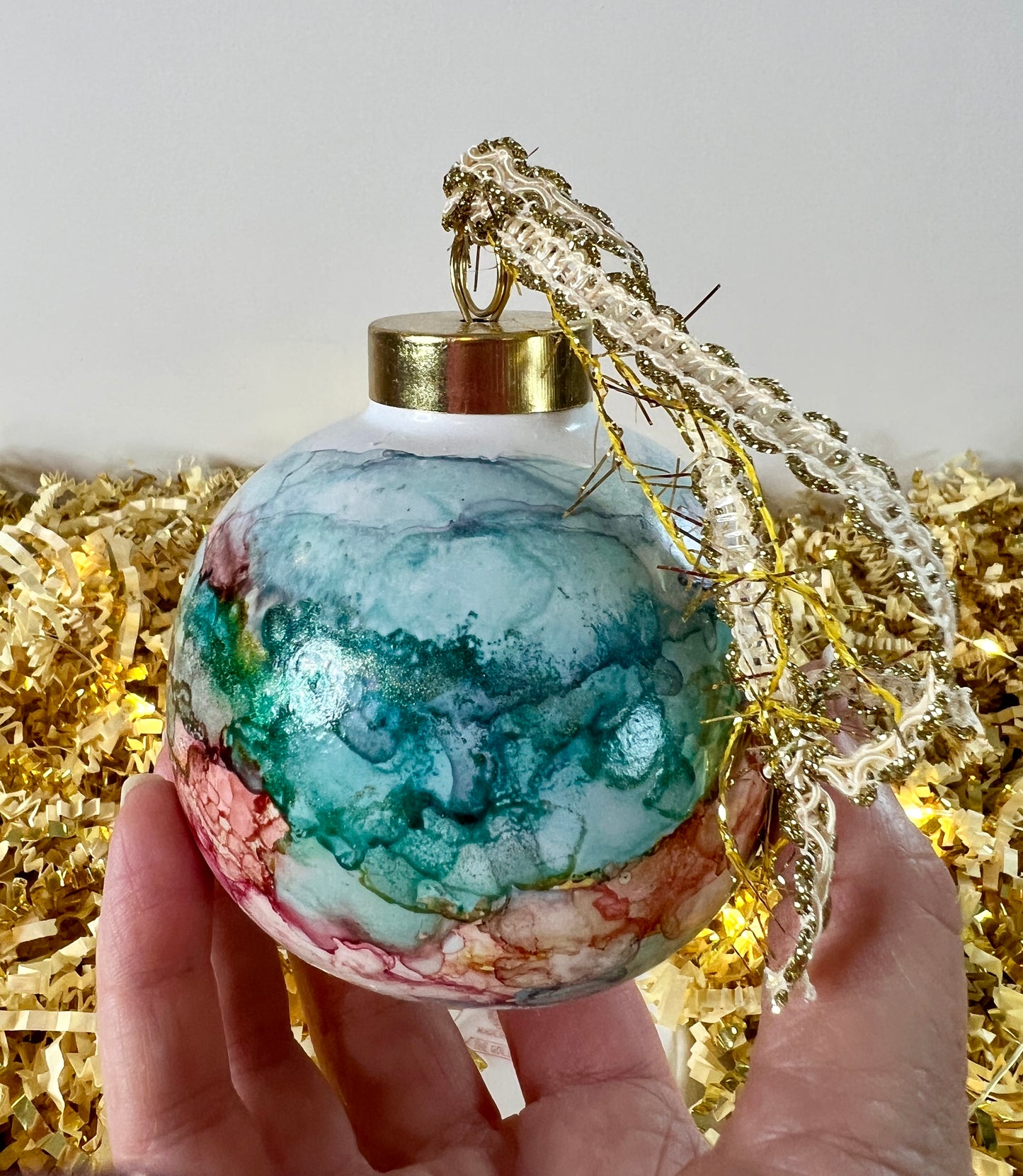 Porcelain alcohol ink ornament {Glad Tidings}