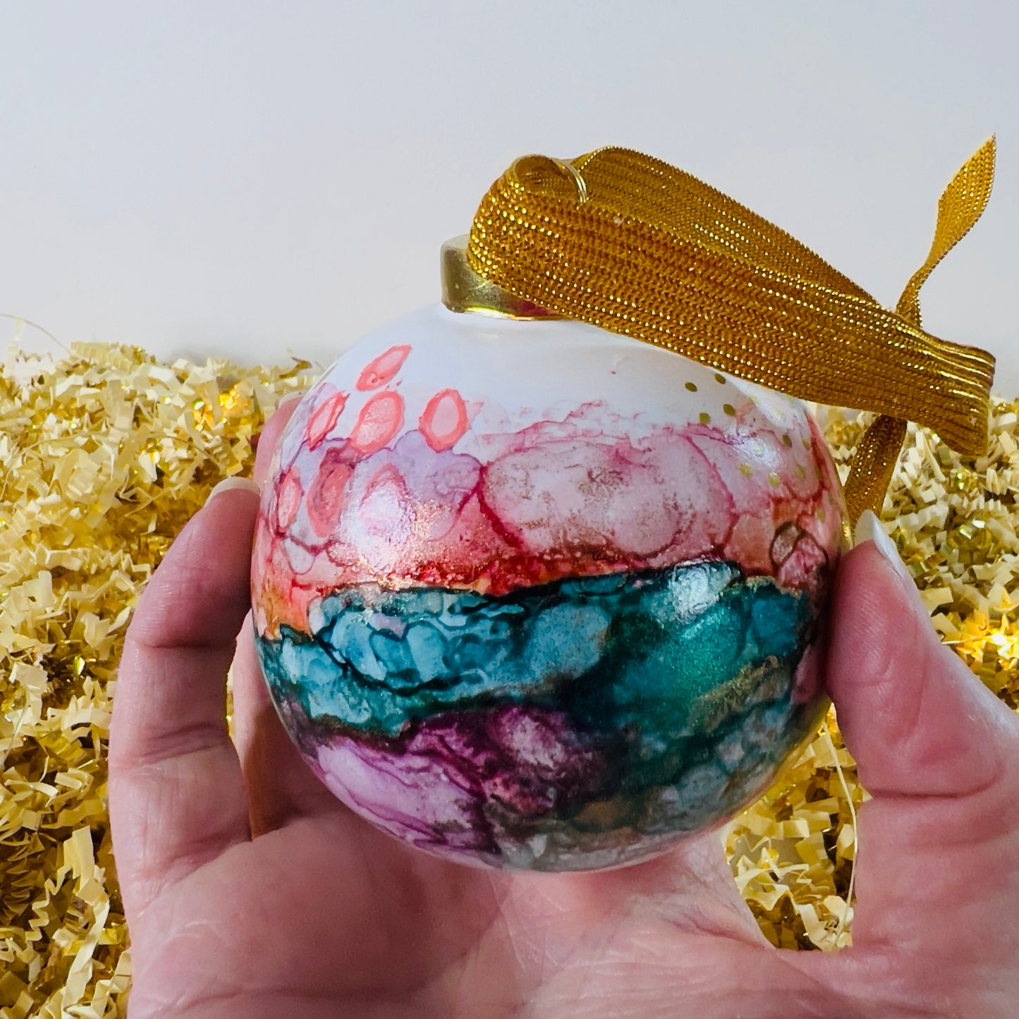 Porcelain alcohol ink ornament {Twinkling Lights}