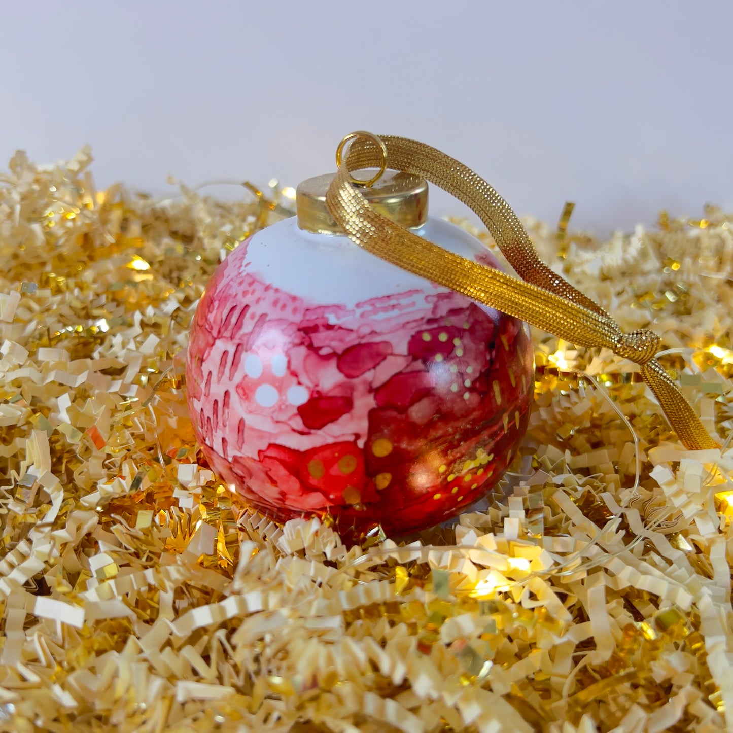 Porcelain alcohol ink ornament {Candy Cane Forest}