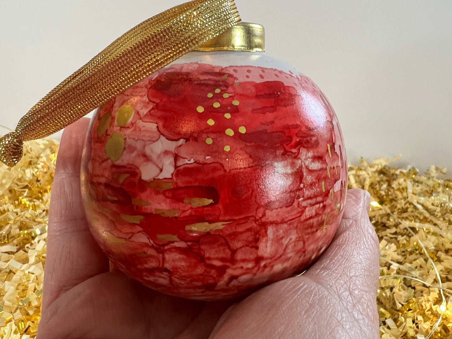 Porcelain alcohol ink ornament {Candy Cane Forest}