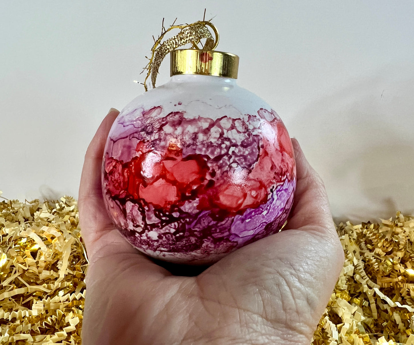 Porcelain alcohol ink ornament {Merry And Bright}