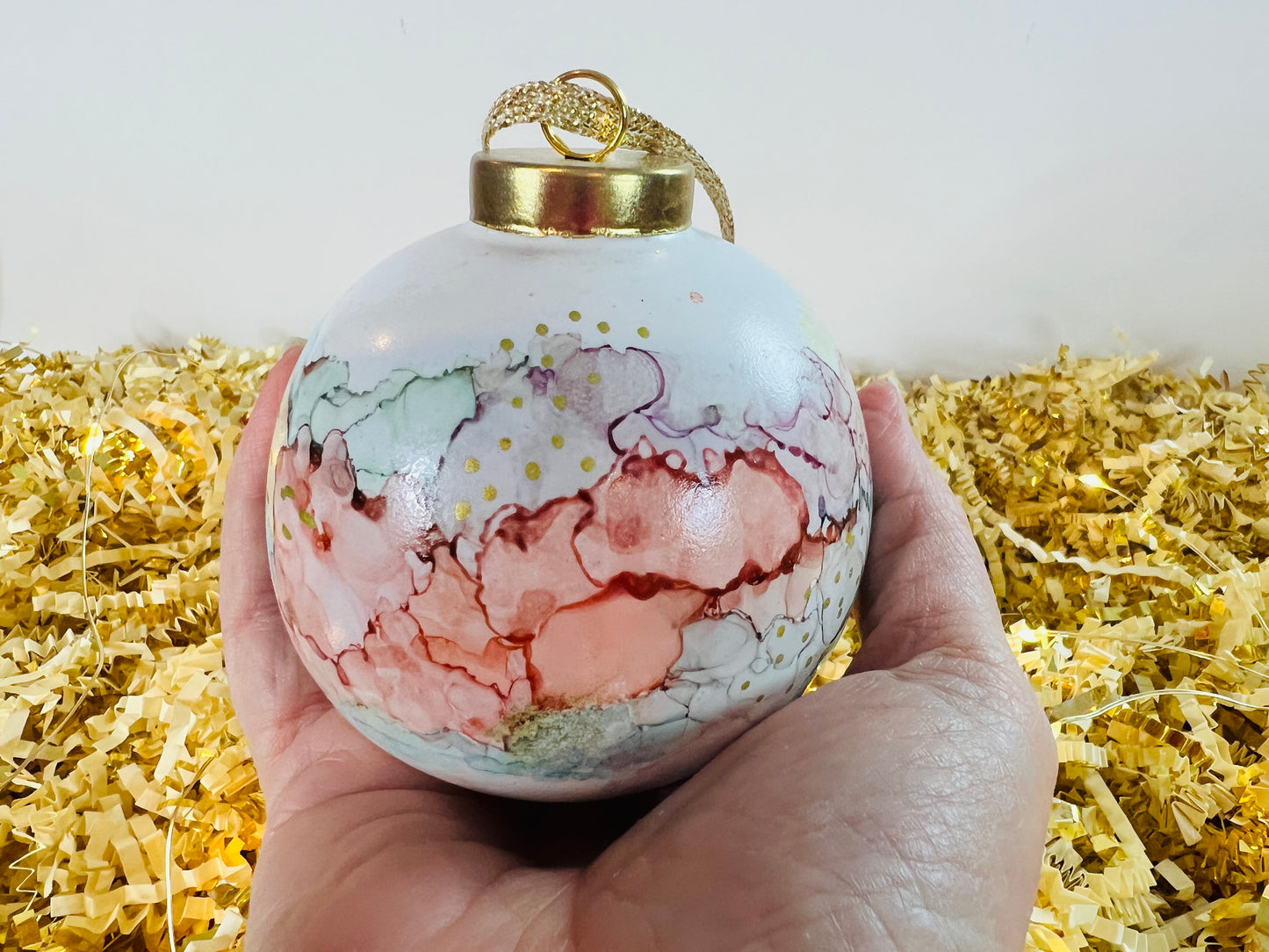 Porcelain alcohol ink ornament {Hark The Herald Angels Singing}