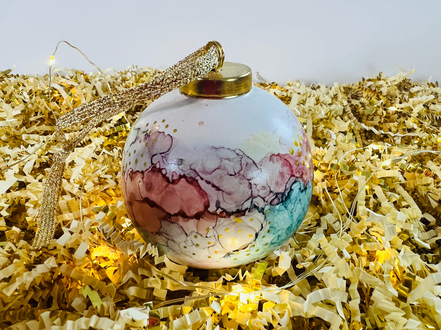 Porcelain alcohol ink ornament {Hark The Herald Angels Singing}