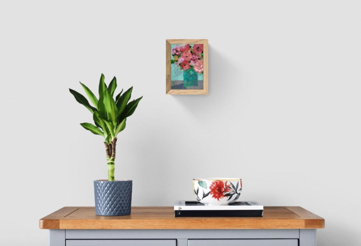 Floral Abstracts Original Artwork On Paper {Textured Turquoise Vase}