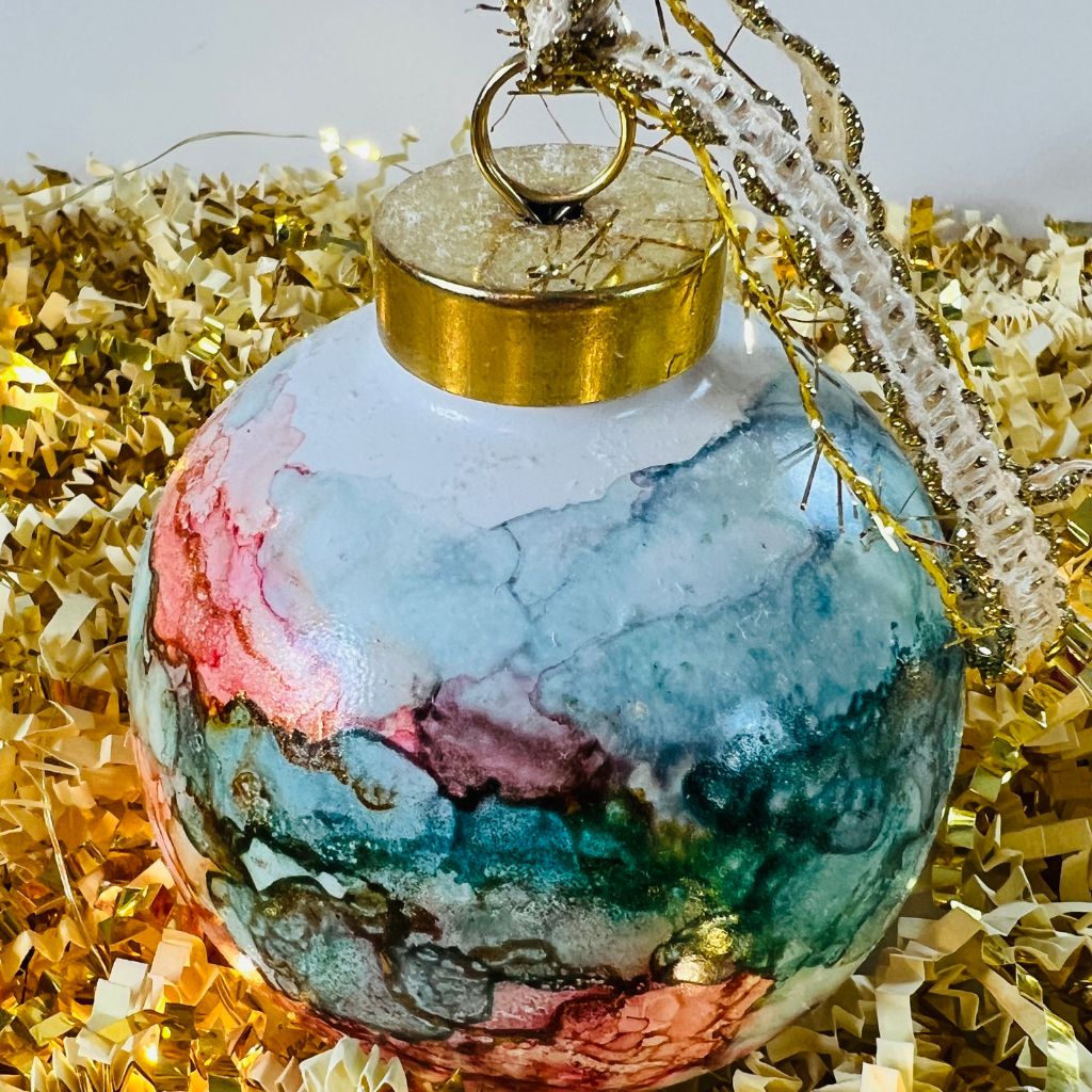 Porcelain alcohol ink ornament {Glad Tidings}