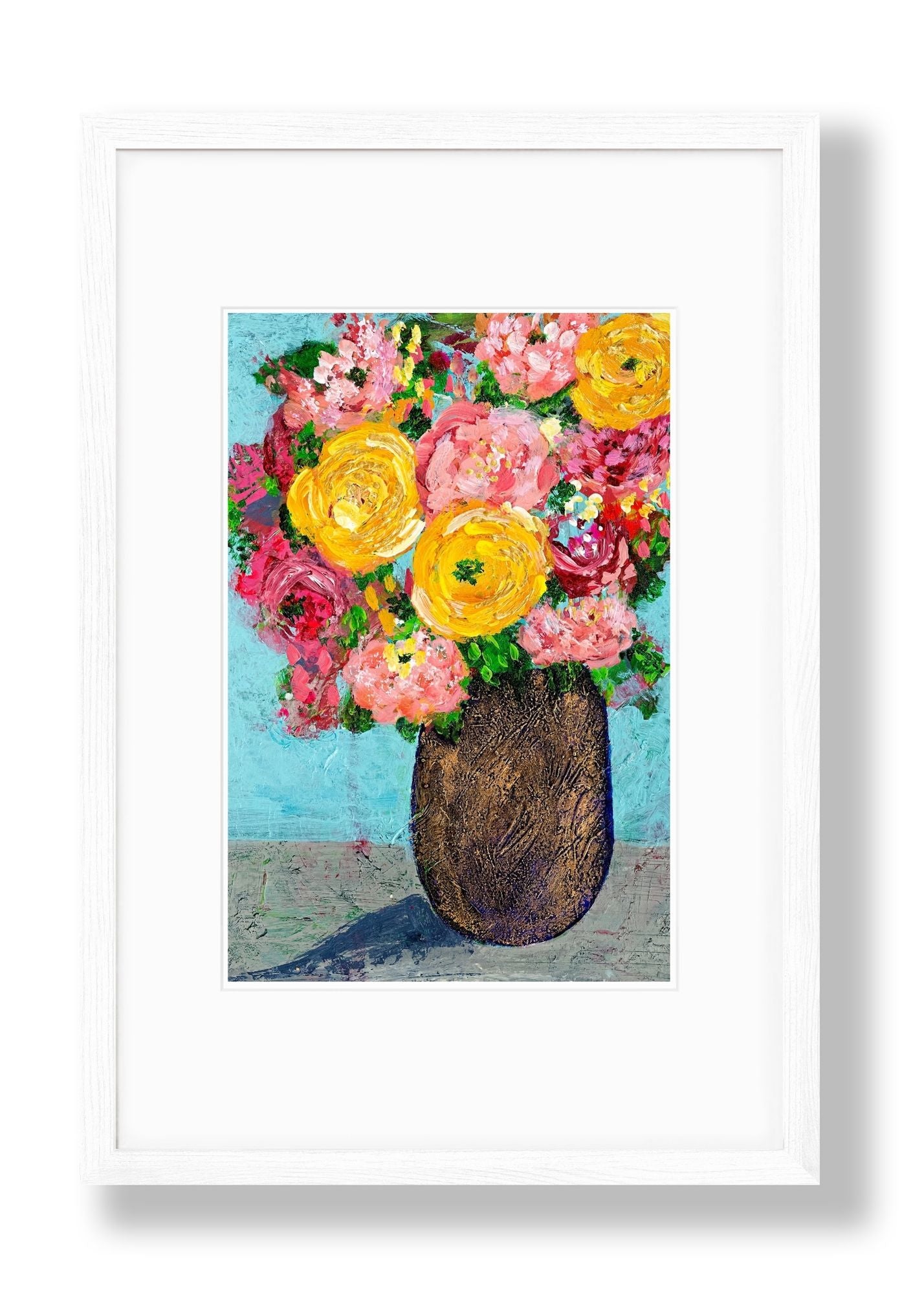 Floral abstracts original artwork on Paper { Navy Blue and Copper Vase}