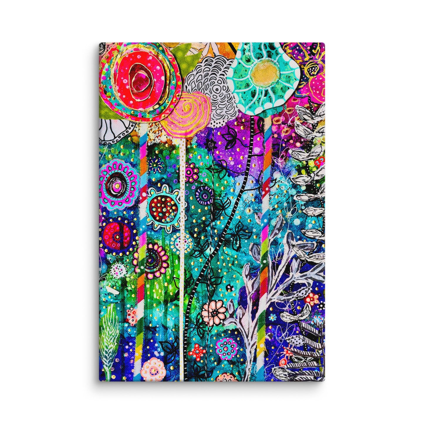 cat redmond art | cosmic floral canvas | vibrant floral wall art | colorful botanical canvas | cosmic nature home décor | artistic flower canvas