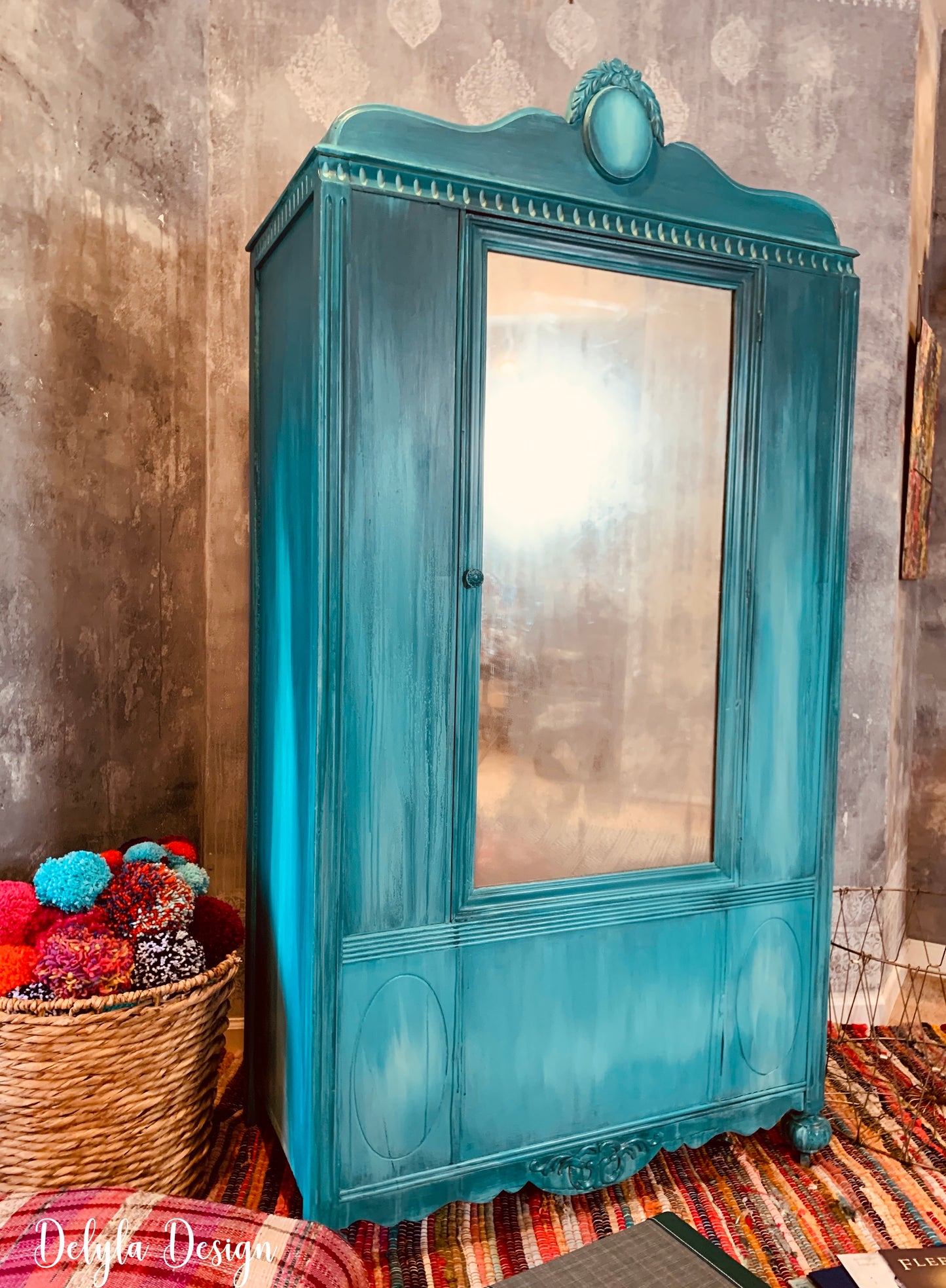 { SOLD } Boho Vibe Shades of Turquoise Wardrobe Closet Armoire { Sold }