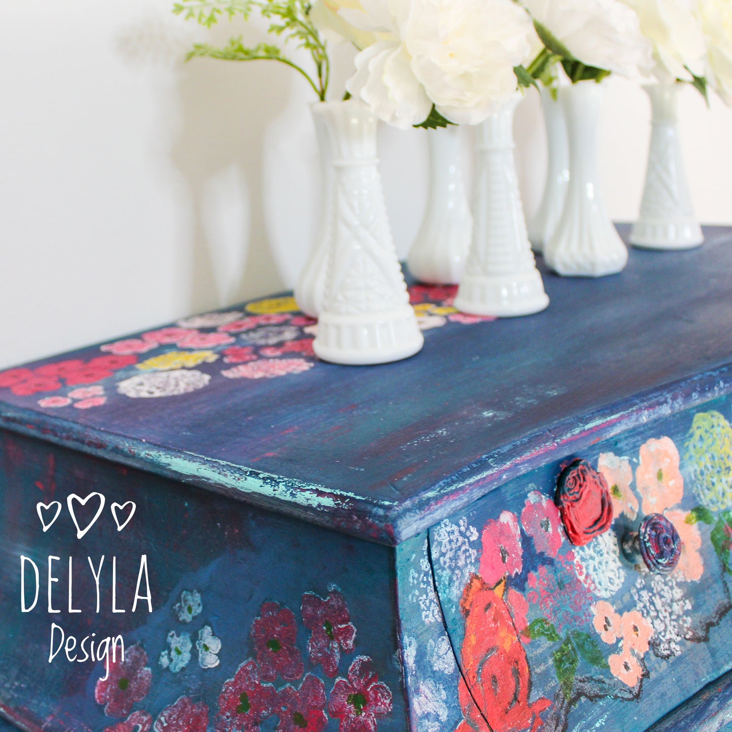 cat redmond art french floral hand-painted cabinet | original decorative french-style furniture | hand-painted floral armoire | modern elegant storage piece