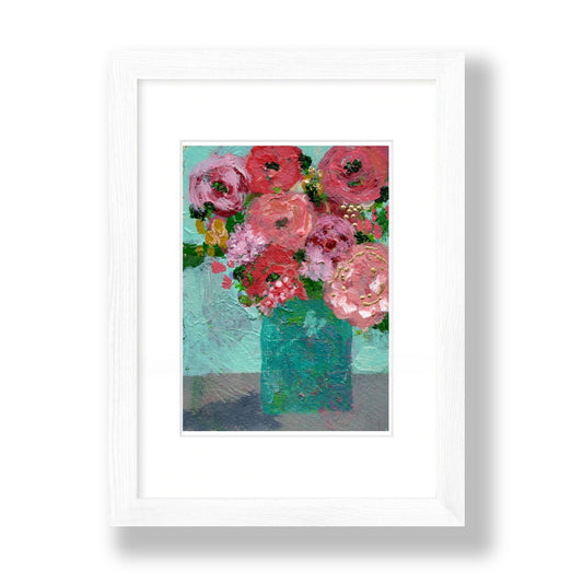 Floral Abstracts Original Artwork On Paper {Textured Turquoise Vase}