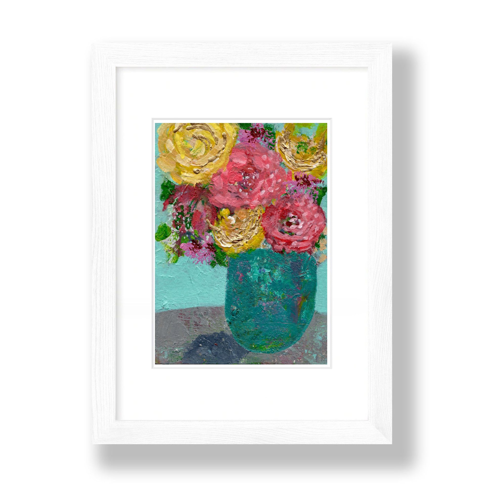 Cat Redmond Art Floral Abstracts | turquoise floral abstract on paper | original hand-painted botanical artwork | modern turquoise floral composition | exclusive abstract flower study turquoise