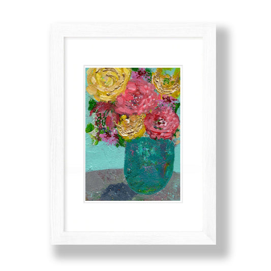 Floral Abstracts Original Artwork On Paper{Turquoise Vase}