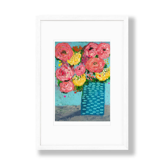 Floral Abstracts Original Artwork On Paper{Turquoise with Light Blue Ovals Vase}