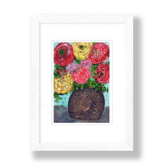 Floral Abstracts Original Artwork On Paper {Blue and Copper Vase}
