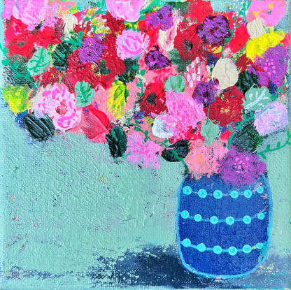 Cat Redmond Art Floral Abstracts | turquoise abstract floral art | original turquoise artwork | modern floral wall art turquoise | hand-painted abstract flower art