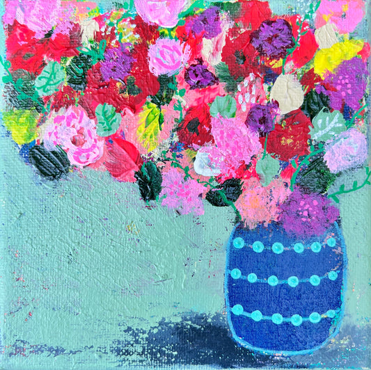 Floral Abstracts Original ArtworkCollection {Turquoise Dots Vase}