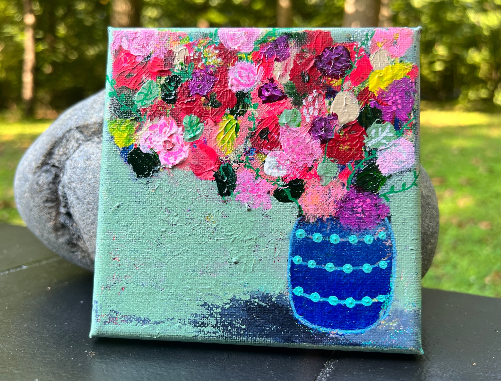 Cat Redmond Art Floral Abstracts | turquoise abstract floral art | original turquoise artwork | modern floral wall art turquoise | hand-painted abstract flower art