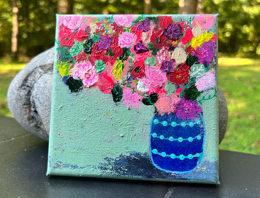 Cat Redmond Art Floral Abstracts | turquoise abstract floral art | original turquoise artwork | modern floral wall art turquoise | hand-painted abstract flower art