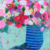 Floral Abstracts Original Artwork Collection
 {Blue with Light Blue Stripes Vase}