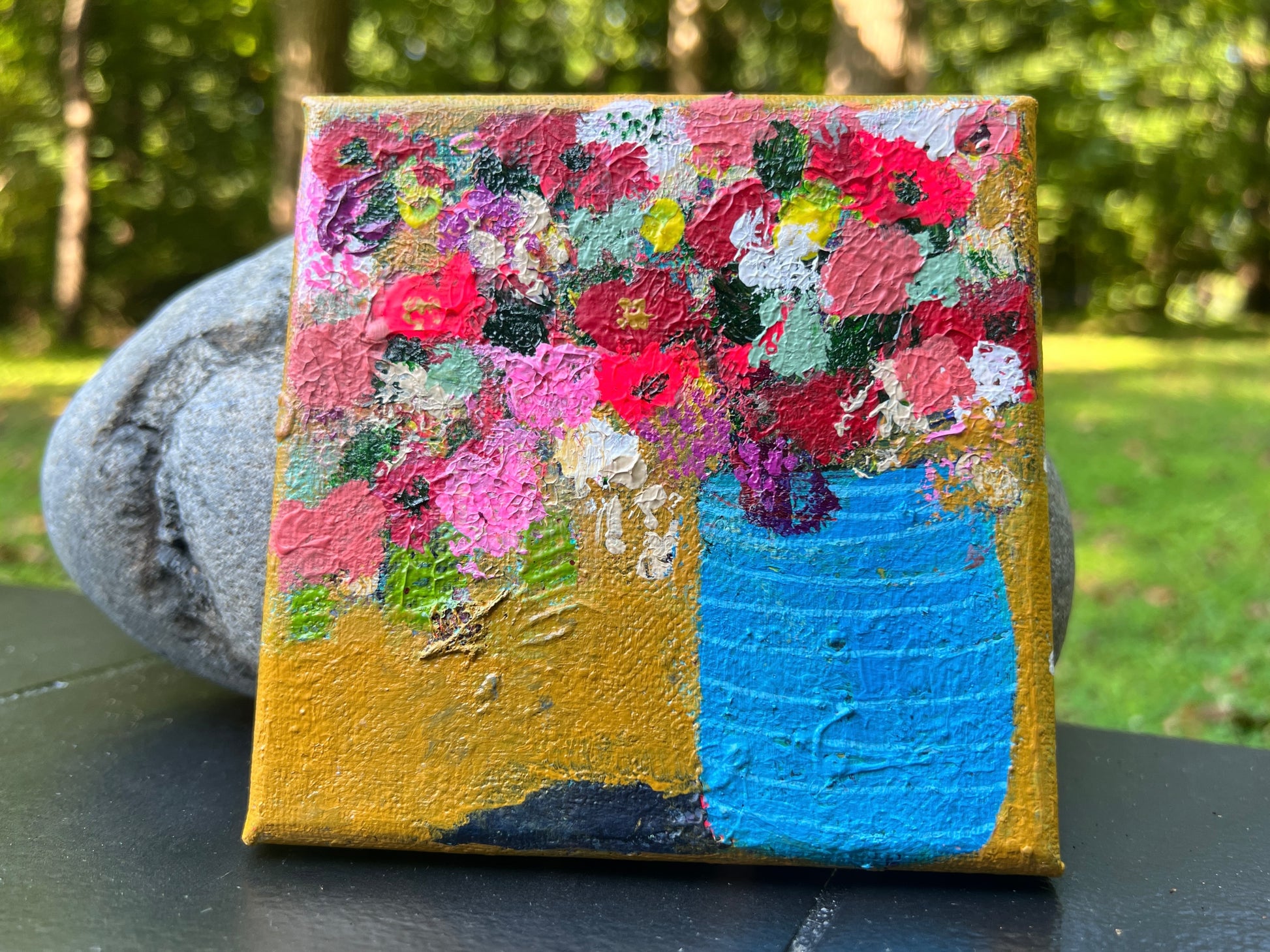 Cat Redmond Art Floral Abstracts | light blue vase floral abstract artwork | original hand-painted botanical composition | modern light blue floral wall art | exclusive abstract flower study light blue