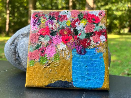 Cat Redmond Art Floral Abstracts | light blue vase floral abstract artwork | original hand-painted botanical composition | modern light blue floral wall art | exclusive abstract flower study light blue