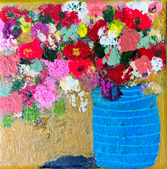 Cat Redmond Art Floral Abstracts | light blue vase floral abstract artwork | original hand-painted botanical composition | modern light blue floral wall art | exclusive abstract flower study light blue