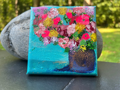 Cat Redmond Art Floral Abstracts | blue textured vase floral artwork | original hand-painted botanical composition | modern blue floral wall art | exclusive abstract flower study textured vase