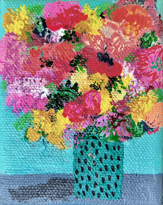 Floral Abstracts Original Artwork Collection
 {Turquoise with Dots Vase}