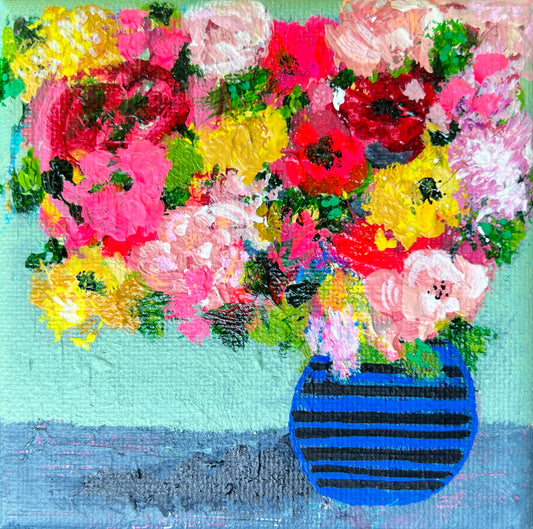Floral Abstracts Original Artwork Collection
 {Blue with Black Stripe Vase}