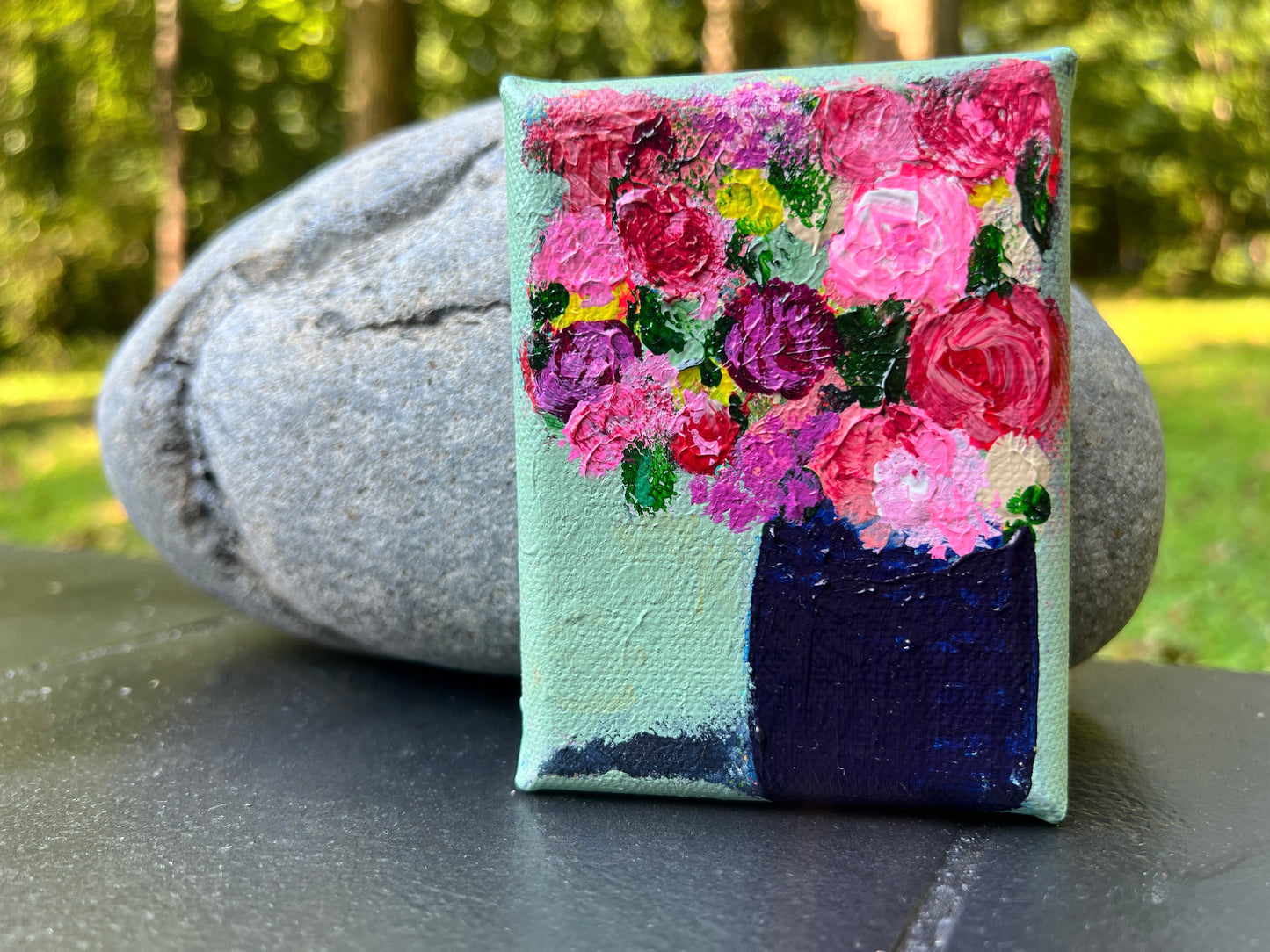 cat redmond art floral abstracts | navy blue vase floral artwork | original hand-painted botanical composition | modern navy floral wall art | exclusive abstract flower study navy vase