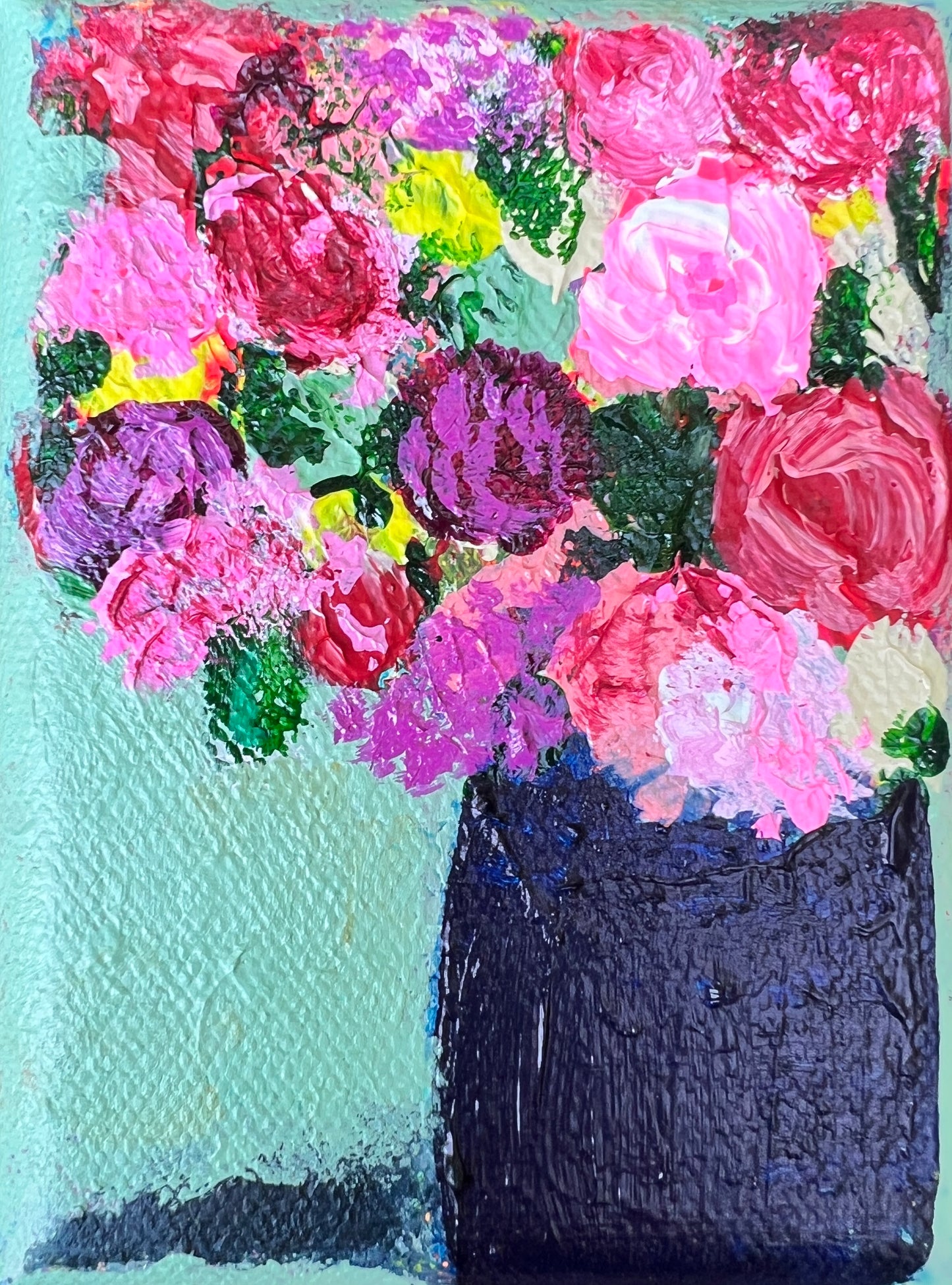 cat redmond art floral abstracts | navy blue vase floral artwork | original hand-painted botanical composition | modern navy floral wall art | exclusive abstract flower study navy vase