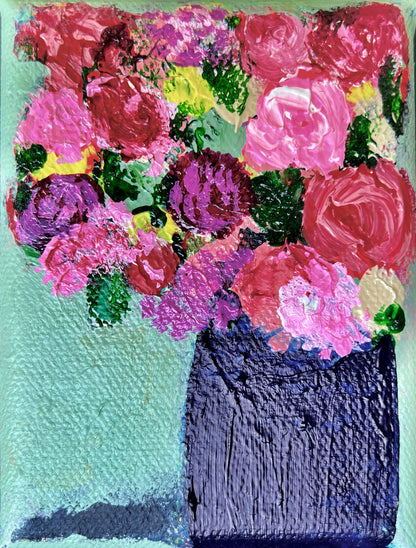 Cat Redmond Art Floral Abstracts | navy blue floral abstract art | original navy wall painting | modern floral artwork navy | hand-painted abstract floral navy