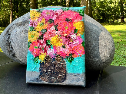 Cat Redmond Art Floral Abstracts | navy and bronze blue vase floral artwork | original hand-painted botanical composition | modern navy floral wall art | exclusive abstract flower study bronze blue