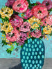 Floral Abstracts Original Artwork On Paper {Turquoise with Light Blue Dots Vase}