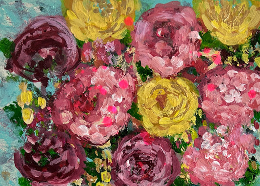 Floral Abstracts Original Artwork On Paper { Turquoise with Red Dots Vase}