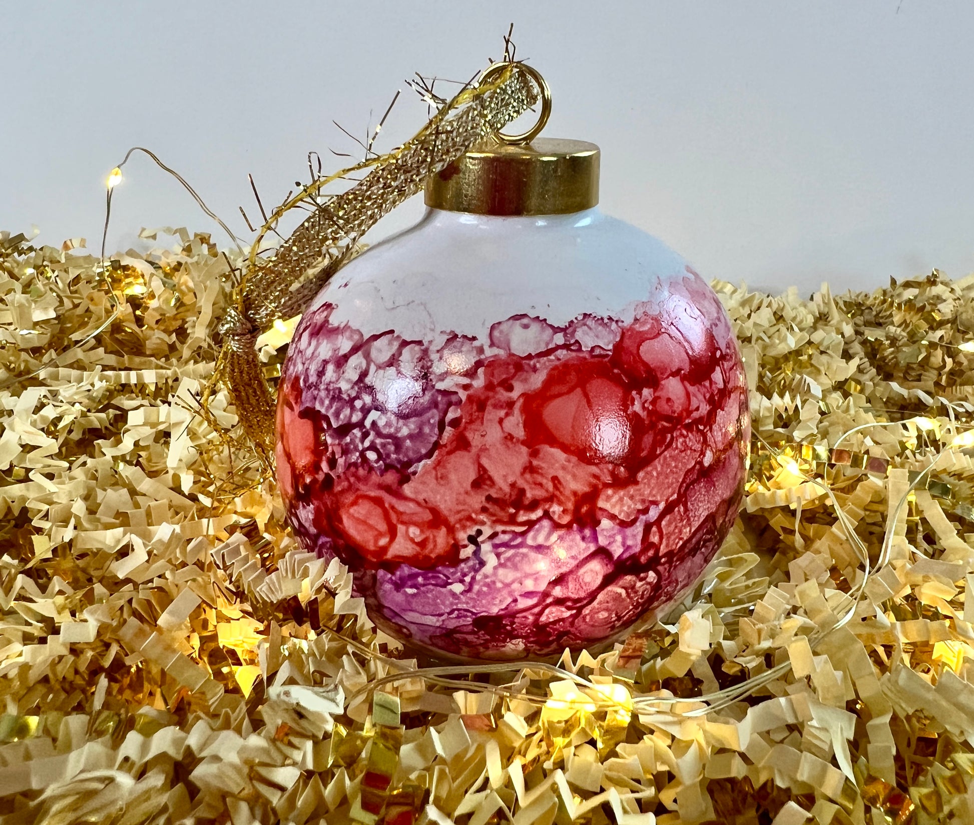 Porcelain alcohol ink ornament {Merry And Bright}