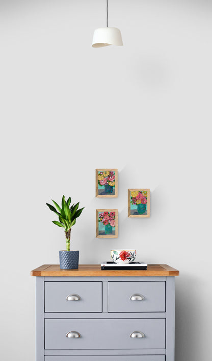 Cat Redmond Art Floral Abstracts | red dots floral abstract on paper | original hand-painted floral composition | modern red botanical artwork on paper | exclusive abstract flower study red