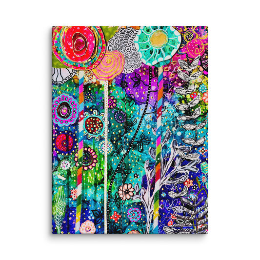 Cat Redmond Art | Cosmic Floral Canvas | Vibrant Floral Wall Art | Colorful Botanical Canvas | Cosmic Nature Home Décor | Artistic Flower Canvas