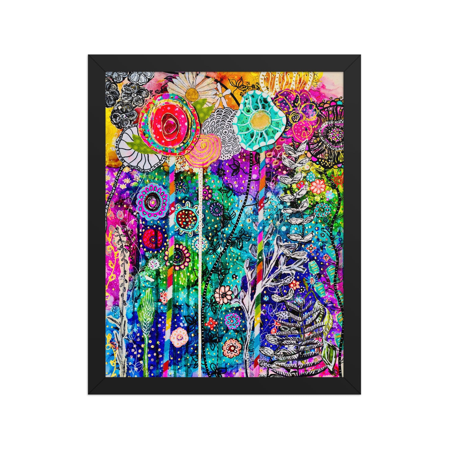 cat redmond art | cosmic floral photo paper framed | vibrant floral wall art | colorful botanical framed print | cosmic nature décor | artistic flower artwork
