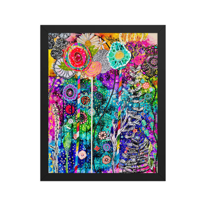 Cat Redmond Art | Cosmic Floral Photo Paper Framed | Vibrant Floral Wall Art | Colorful Botanical Framed Print | Cosmic Nature Décor | Artistic Flower Artwork