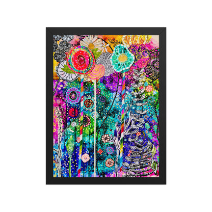 Cat Redmond Art | Cosmic Floral Photo Paper Framed | Vibrant Floral Wall Art | Colorful Botanical Framed Print | Cosmic Nature Décor | Artistic Flower Artwork
