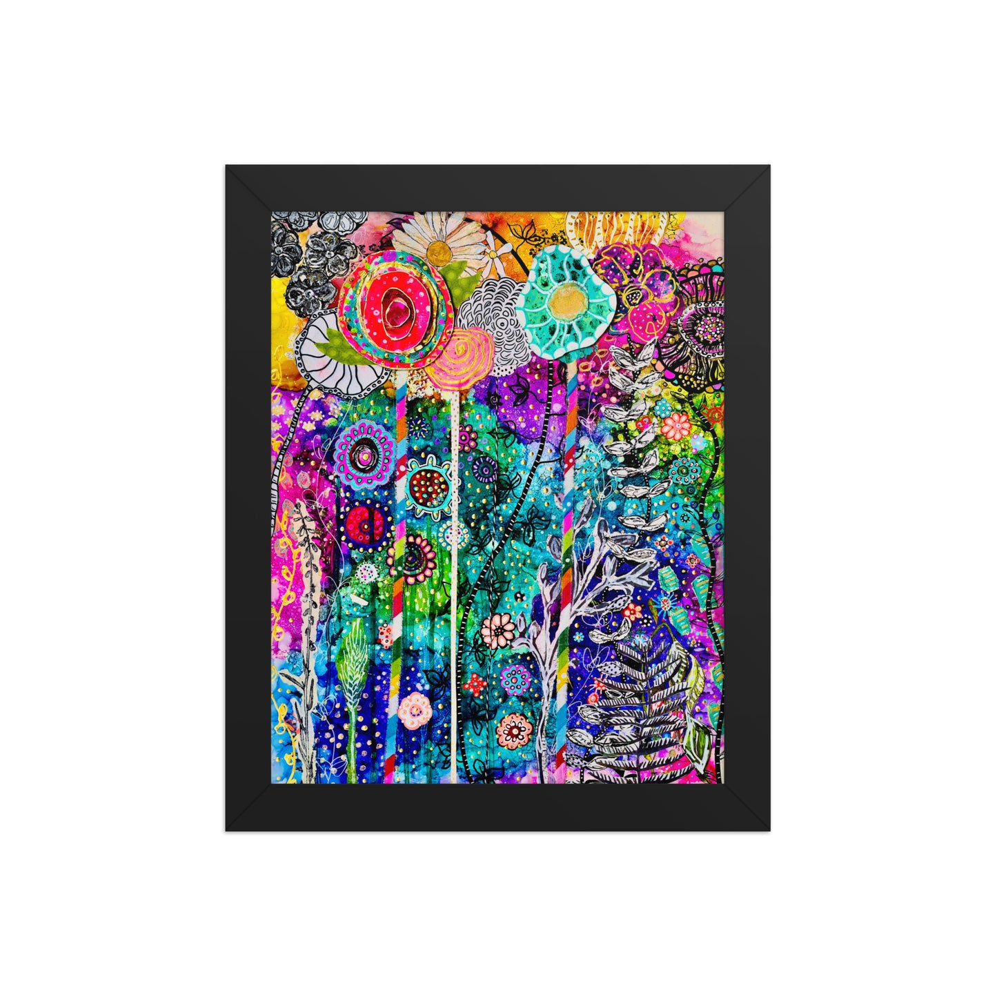 cat redmond art | cosmic floral photo paper framed | vibrant floral wall art | colorful botanical framed print | cosmic nature décor | artistic flower artwork