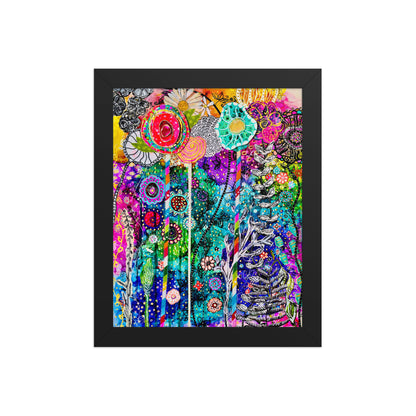 Cat Redmond Art | Cosmic Floral Photo Paper Framed | Vibrant Floral Wall Art | Colorful Botanical Framed Print | Cosmic Nature Décor | Artistic Flower Artwork