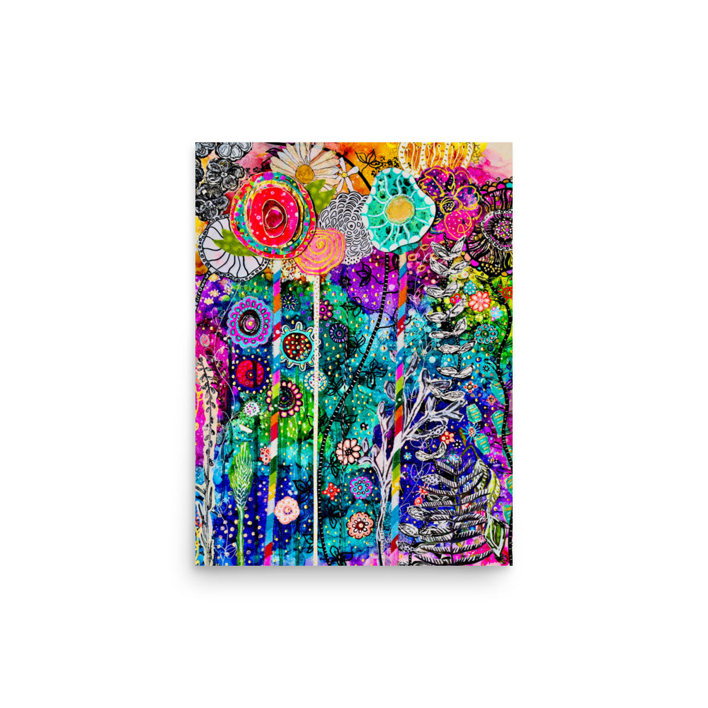 Cat Redmond Art | Cosmic Floral Premium Luster Photo Paper | Vibrant Floral Art Print | Colorful Botanical Wall Art | Cosmic Nature Artwork | Artistic Flower Print