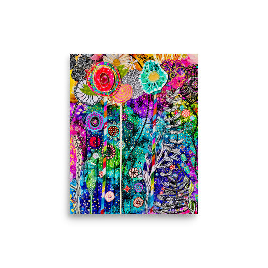 Cat Redmond Art | Cosmic Floral Premium Luster Photo Paper | Vibrant Floral Art Print | Colorful Botanical Wall Art | Cosmic Nature Artwork | Artistic Flower Print