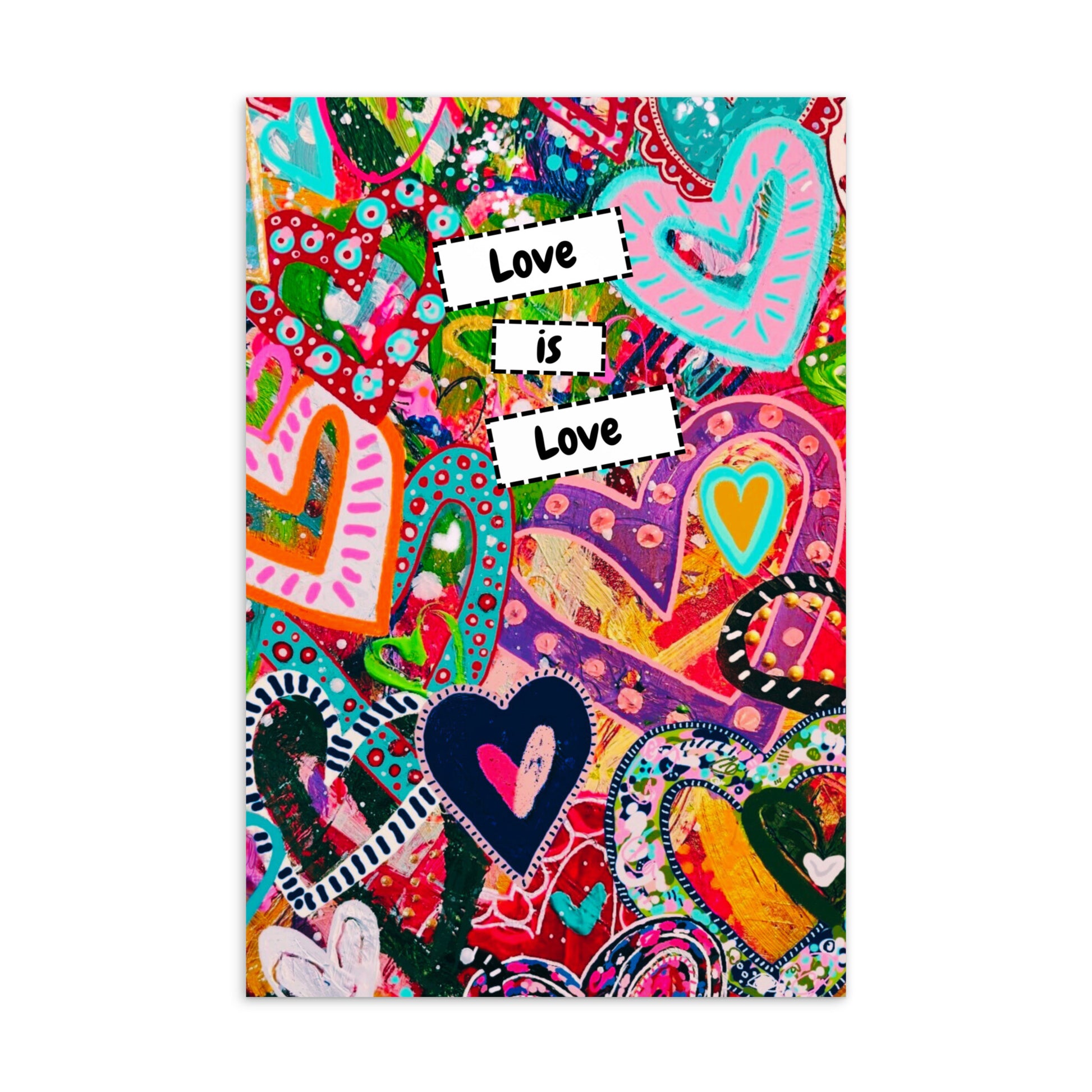 Cat Redmond Art | Love is Love Standard Postcard | LGBTQ Postcard Art | Pride Mail Card | Rainbow Love Greeting | Inspirational Quote Postcard