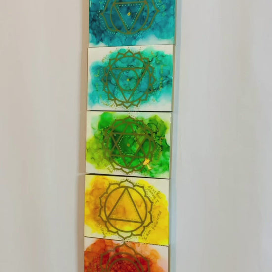 Cat Redmond Art Chakra Set | original alcohol ink chakra artwork | hand-painted spiritual energy abstract art | modern colorful chakra painting | exclusive contemporary energy-inspired ink art
